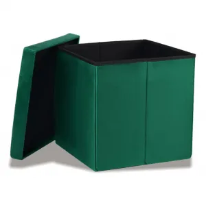 Skladací puf L s gombíkmi - 38x38x38cm zamatovo zelený 9999