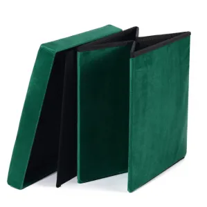 Skladací puf L s gombíkmi - 38x38x38cm zamatovo zelený 9999