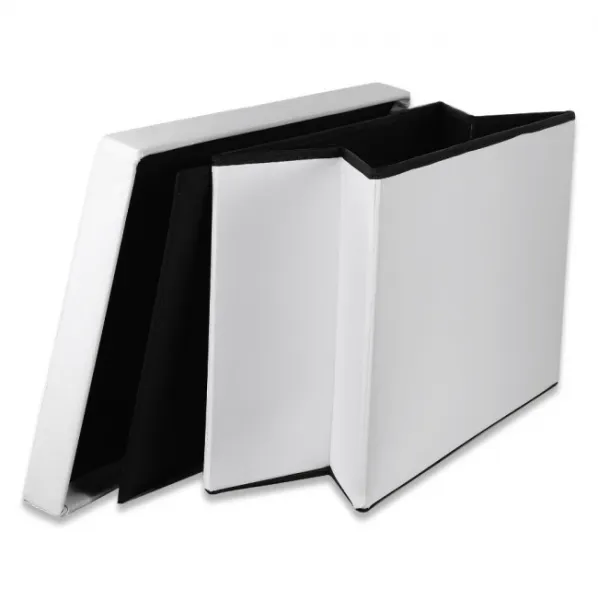 XXL skladací puf s gombíkmi - 80x40x40cm ekokoža biela 9999