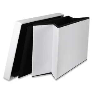 XXL skladací puf s gombíkmi - 80x40x40cm ekokoža biela 9999