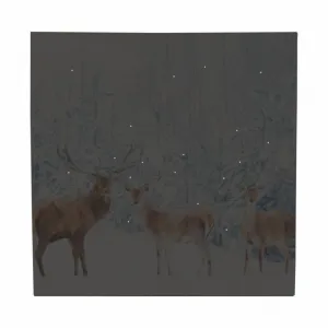 Nástenný obraz Jeleň v lese, LED s časovačom, 40 x 40 cm