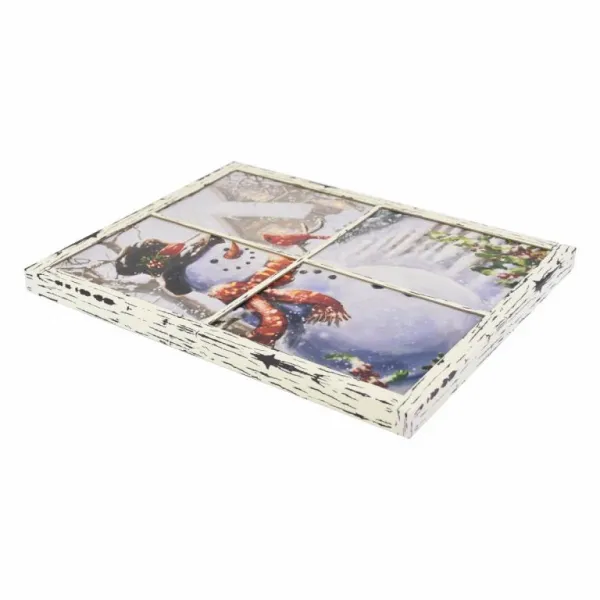 Nástenná maľba Snehuliak v okne, 3 LED diódy, 49 x 38,5 cm