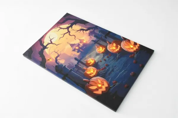 Nástenná maľba Pumpkin Cemetery, 9 LED diód, 60,5 x 40 cm