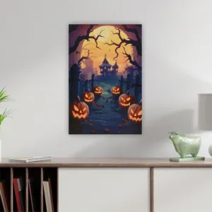 Nástenná maľba Pumpkin Cemetery, 9 LED diód, 60,5 x 40 cm