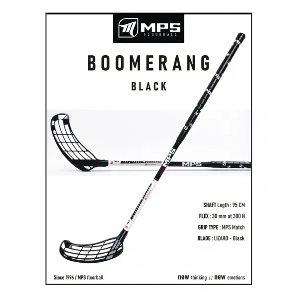 Florbalová hokejka MPS BOOMERANG Black White R