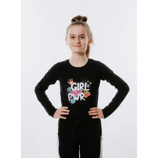 Dievčenské tričko s dlhým rukávom AUTHORITY KIDS T-POWER black