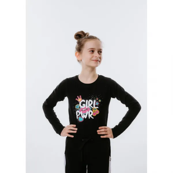 Dievčenské tričko s dlhým rukávom AUTHORITY KIDS T-POWER black