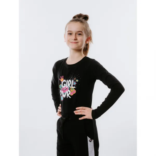Dievčenské tričko s dlhým rukávom AUTHORITY KIDS T-POWER black