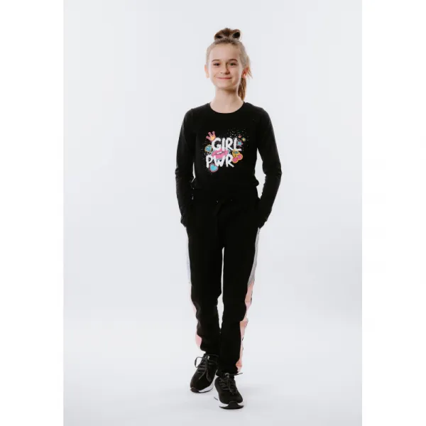 Dievčenské tričko s dlhým rukávom AUTHORITY KIDS T-POWER black