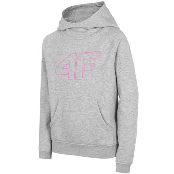 Dievčenská mikina s kapucňou 4F JUNIOR GIRLS SWEATSHIRT JBLD002-25M-GREY MELANGE