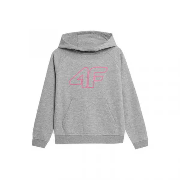 Dievčenská mikina s kapucňou 4F JUNIOR GIRLS SWEATSHIRT JBLD002-25M-GREY MELANGE