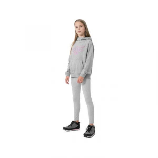 Dievčenská mikina s kapucňou 4F JUNIOR GIRLS SWEATSHIRT JBLD002-25M-GREY MELANGE