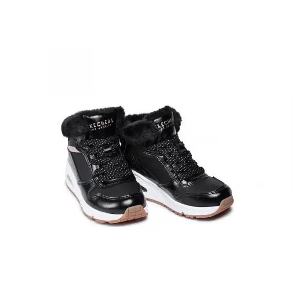 Dievčenské členkové zimné topánky SKECHERS Uno Cozy On Air black gold