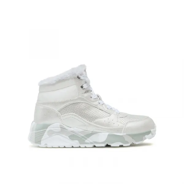 Dievčenské členkové zimné topánky SKECHERS Uno Lite Camo Dazzle silver grey