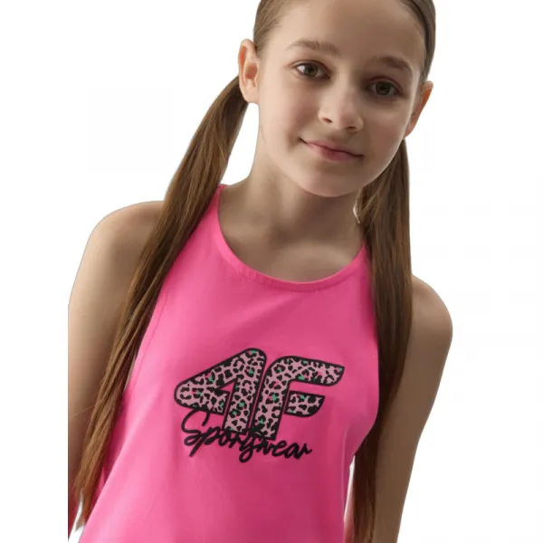 Dievčenské tielko 4F JUNIOR TSHIRT-4FJWSS24TTSHF1141-54N-PINK NEON