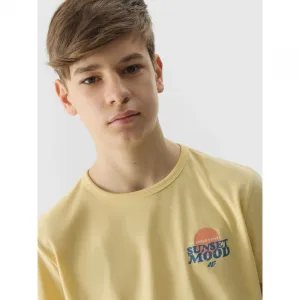 Chlapčenské tričko s krátkym rukávom 4F JUNIOR TSHIRT-4FJWSS24TTSHM1136-73S-LIGHT LEMON