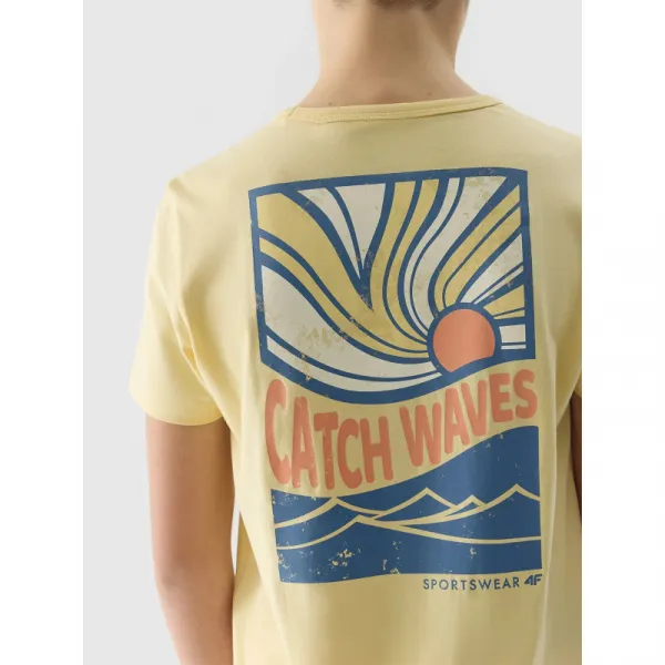 Chlapčenské tričko s krátkym rukávom 4F JUNIOR TSHIRT-4FJWSS24TTSHM1136-73S-LIGHT LEMON