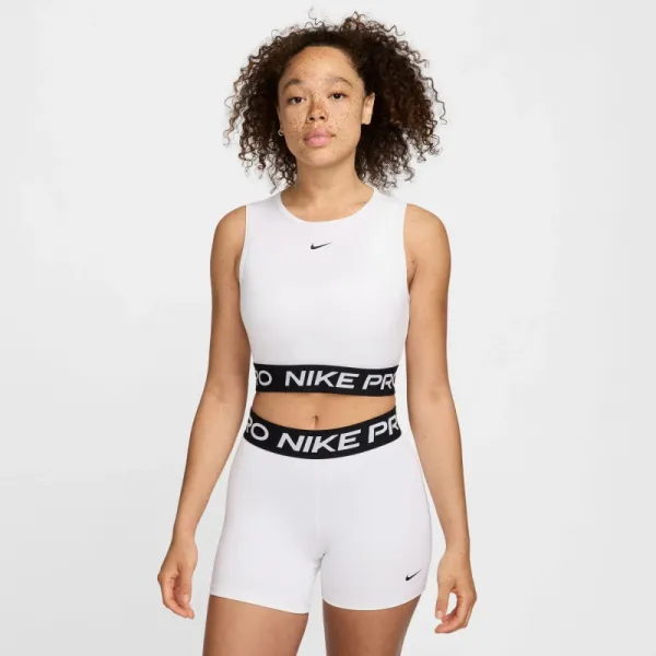 Dámske tréningové tričko s krátkym rukávom NIKE PRO DF 365 CROP TANK-100 WHITE BLACK