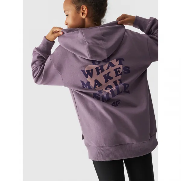 Dievčenská mikina s kapucňou 4F JUNIOR SWEATSHIRT-JWAW24TSWSF1218-51S-VIOLET