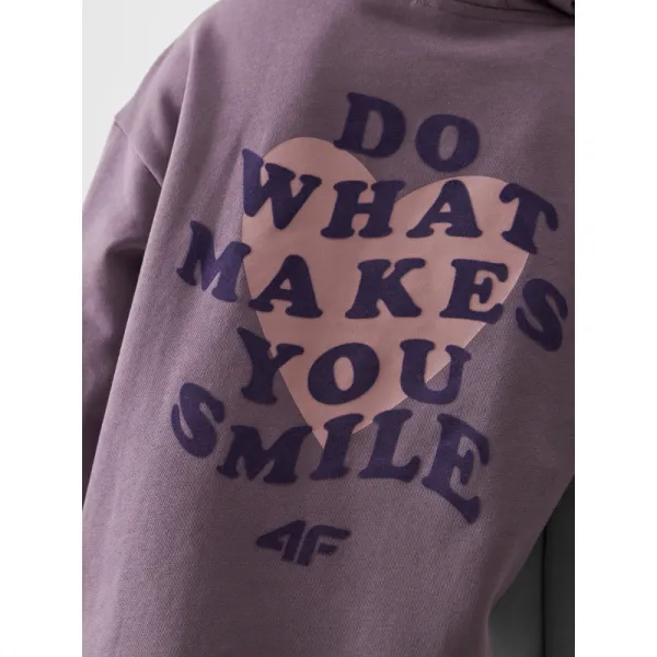 Dievčenská mikina s kapucňou 4F JUNIOR SWEATSHIRT-JWAW24TSWSF1218-51S-VIOLET