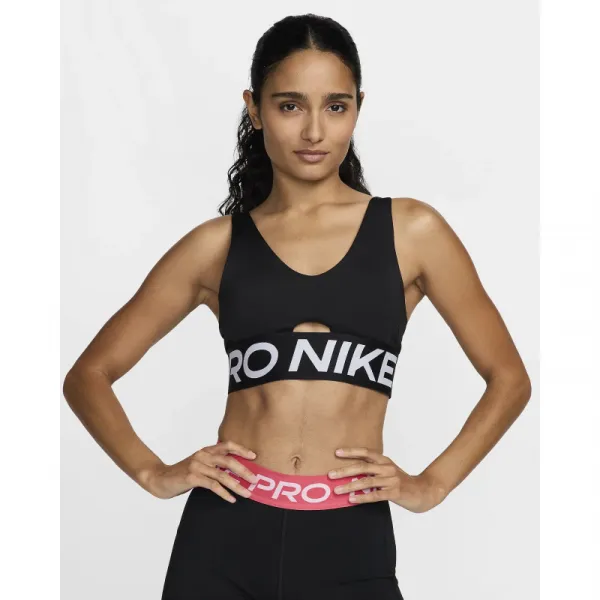 Dámska tréningová športová podprsenka NIKE PRO W NP INDY PLUNGE BRA BOLD-010 BLACK WHITE WHITE