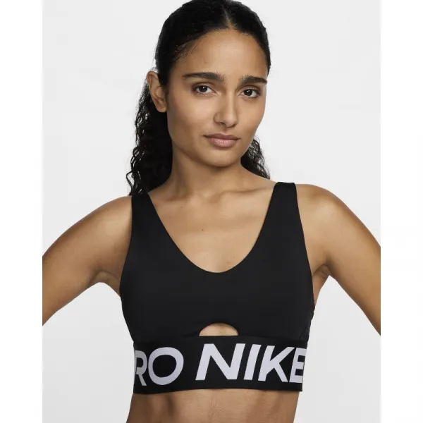 Dámska tréningová športová podprsenka NIKE PRO W NP INDY PLUNGE BRA BOLD-010 BLACK WHITE WHITE