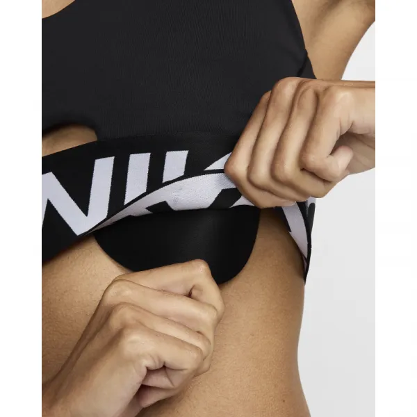 Dámska tréningová športová podprsenka NIKE PRO W NP INDY PLUNGE BRA BOLD-010 BLACK WHITE WHITE