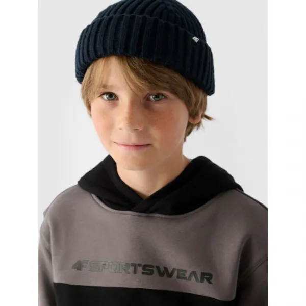 Chlapčenská mikina s kapucňou 4F JUNIOR SWEATSHIRT-JWAW24TSWSM1222-20S-DEEP BLACK