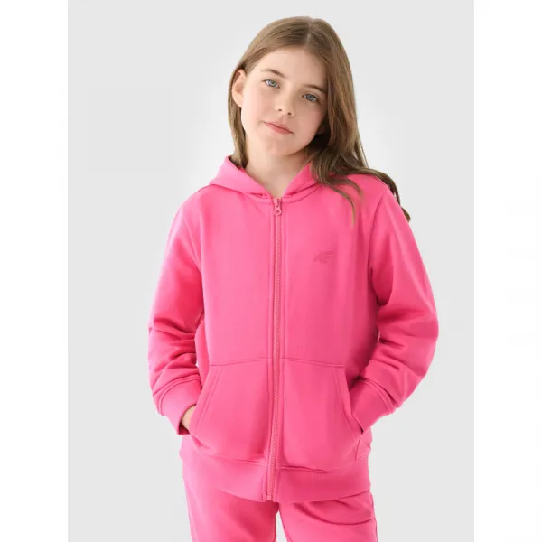 Dievčenská mikina so zipsom 4F JUNIOR SWEATSHIRT-JWMM00TSWSF1315-55S-HOT PINK