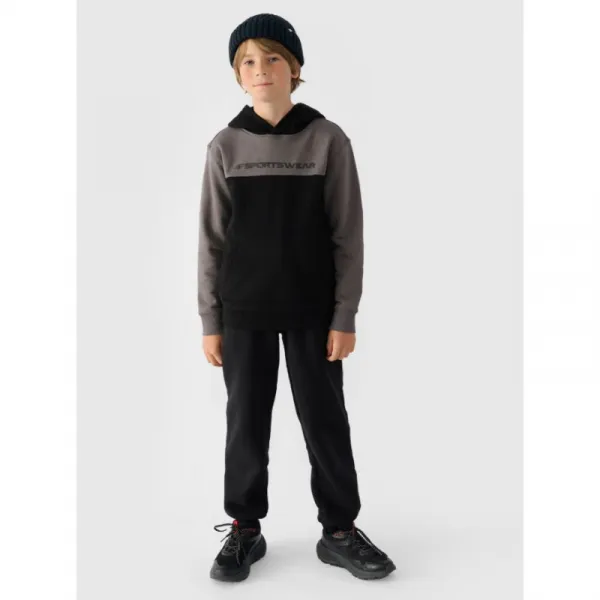 Chlapčenská mikina s kapucňou 4F JUNIOR SWEATSHIRT-JWAW24TSWSM1222-20S-DEEP BLACK