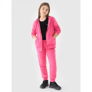 Dievčenská mikina so zipsom 4F JUNIOR SWEATSHIRT-JWMM00TSWSF1315-55S-HOT PINK