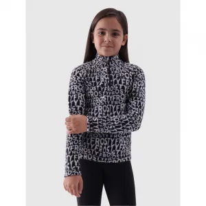 Dievčenská lyžiarska flisová mikina 4F JUNIOR FLEECE UNDERWEAR-JWAW24UFLEF051-20A-DEEP BLACK ALLOVER