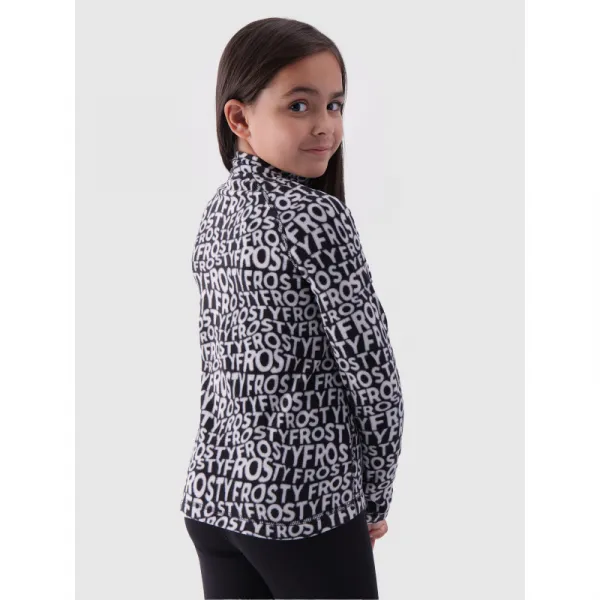 Dievčenská lyžiarska flisová mikina 4F JUNIOR FLEECE UNDERWEAR-JWAW24UFLEF051-20A-DEEP BLACK ALLOVER