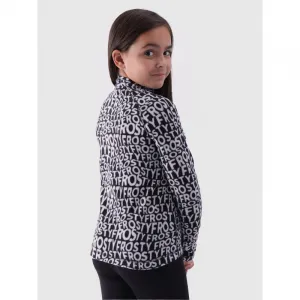 Dievčenská lyžiarska flisová mikina 4F JUNIOR FLEECE UNDERWEAR-JWAW24UFLEF051-20A-DEEP BLACK ALLOVER