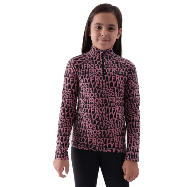 Dievčenská lyžiarska flisová mikina 4F JUNIOR FLEECE UNDERWEAR-JWAW24UFLEF051-64A-SALMON CORAL ALLOVER