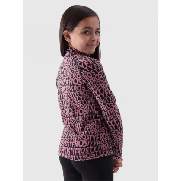 Dievčenská lyžiarska flisová mikina 4F JUNIOR FLEECE UNDERWEAR-JWAW24UFLEF051-64A-SALMON CORAL ALLOVER