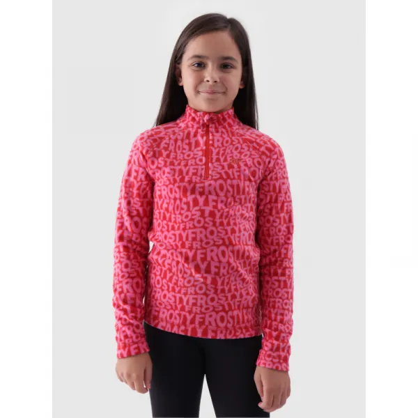 Dievčenská lyžiarska flisová mikina 4F JUNIOR FLEECE UNDERWEAR-JWAW24UFLEF051-62A RED ALLOVER