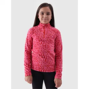 Dievčenská lyžiarska flisová mikina 4F JUNIOR FLEECE UNDERWEAR-JWAW24UFLEF051-62A RED ALLOVER