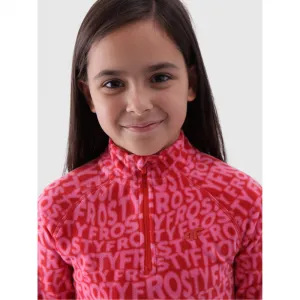 Dievčenská lyžiarska flisová mikina 4F JUNIOR FLEECE UNDERWEAR-JWAW24UFLEF051-62A RED ALLOVER