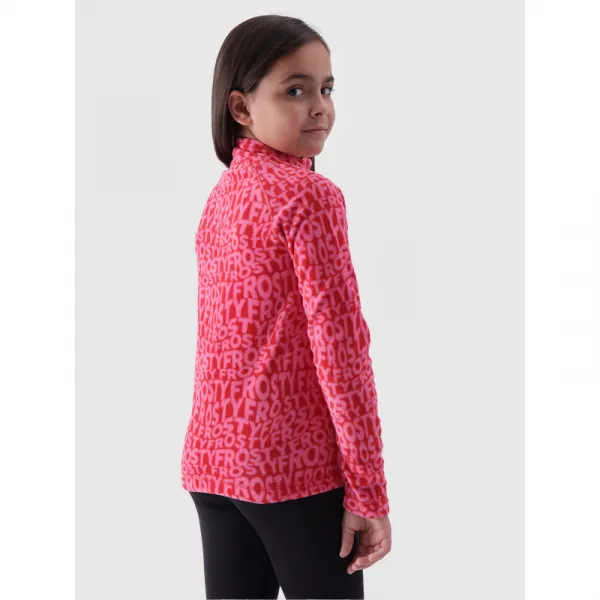 Dievčenská lyžiarska flisová mikina 4F JUNIOR FLEECE UNDERWEAR-JWAW24UFLEF051-62A RED ALLOVER