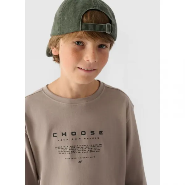 Chlapčenské tričko s dlhým rukávom 4F JUNIOR LONGSLEEVE-JWAW24TLONM294-26S-WARM LIGHT GREY