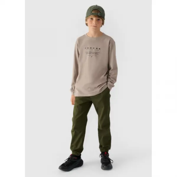 Chlapčenské tričko s dlhým rukávom 4F JUNIOR LONGSLEEVE-JWAW24TLONM294-26S-WARM LIGHT GREY