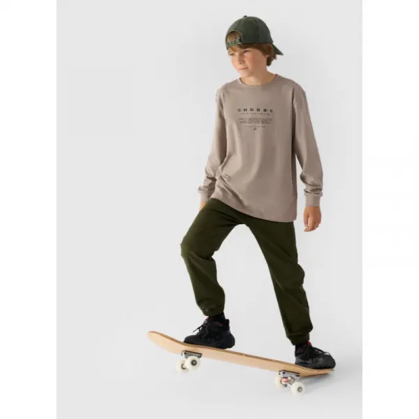 Chlapčenské tričko s dlhým rukávom 4F JUNIOR LONGSLEEVE-JWAW24TLONM294-26S-WARM LIGHT GREY