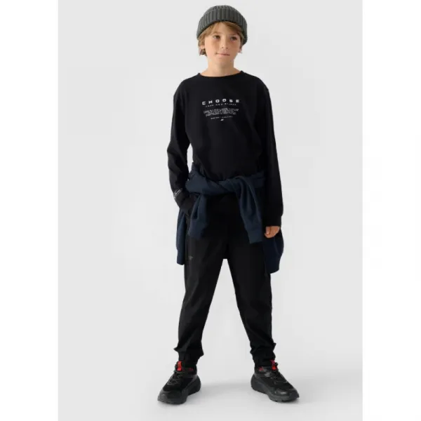 Chlapčenské tričko s dlhým rukávom 4F JUNIOR LONGSLEEVE-JWAW24TLONM294-20S-DEEP BLACK