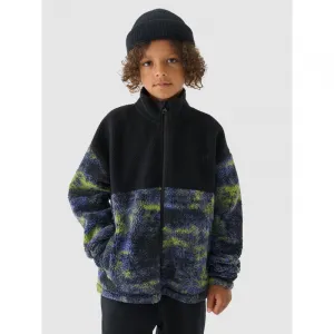 Chlapčenská flisová mikina so zipsom 4F JUNIOR FLEECE-JWAW24TFLEM246-20S-DEEP BLACK