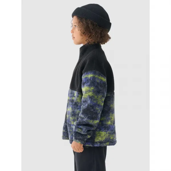 Chlapčenská flisová mikina so zipsom 4F JUNIOR FLEECE-JWAW24TFLEM246-20S-DEEP BLACK