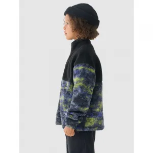 Chlapčenská flisová mikina so zipsom 4F JUNIOR FLEECE-JWAW24TFLEM246-20S-DEEP BLACK