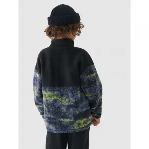 Chlapčenská flisová mikina so zipsom 4F JUNIOR FLEECE-JWAW24TFLEM246-20S-DEEP BLACK