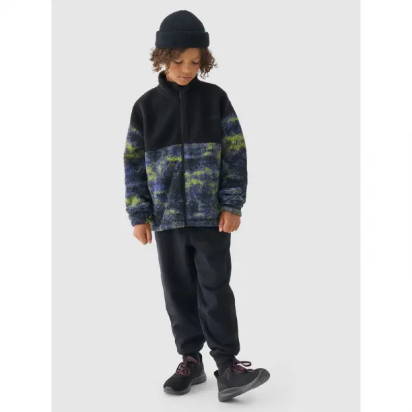Chlapčenská flisová mikina so zipsom 4F JUNIOR FLEECE-JWAW24TFLEM246-20S-DEEP BLACK