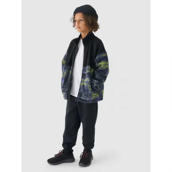 Chlapčenská flisová mikina so zipsom 4F JUNIOR FLEECE-JWAW24TFLEM246-20S-DEEP BLACK